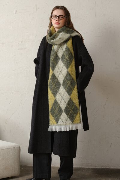 Fringe Argyle Polyester Scarf - Drazelle Store