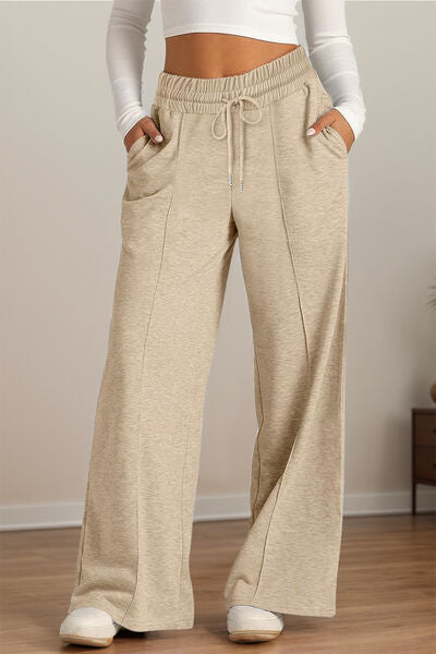 Drawstring Elastic Waist Wide Leg Pants - Drazelle Store