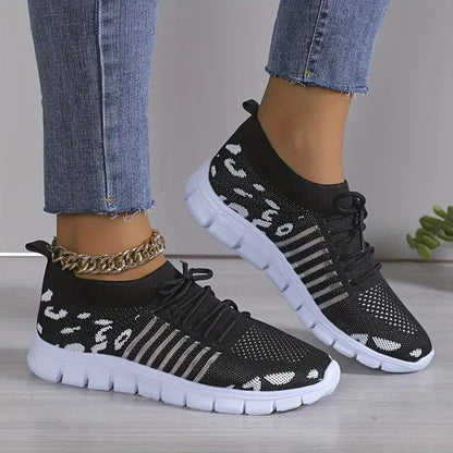 Leopard Round Toe Lace Up Athletic - Drazelle Store