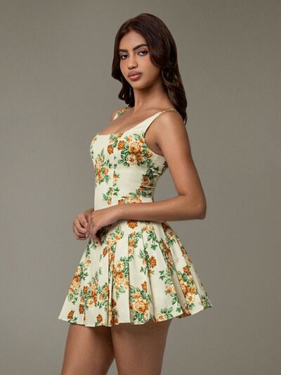 Floral Sleeveless Mini Pleated Dress - Drazelle Store