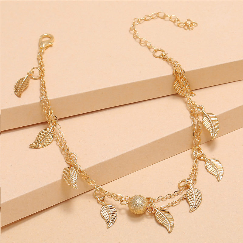 Frosted Round Bead Double-Layer Anklets - Drazelle Store