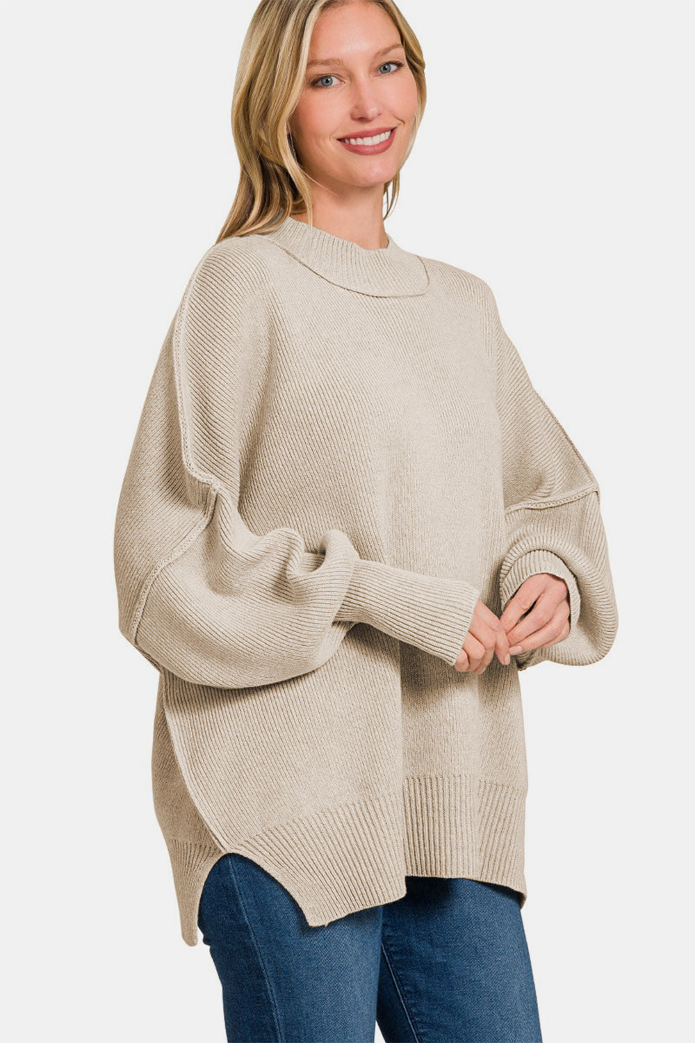 Zenana Side Sit Oversize Sweater - Drazelle Store