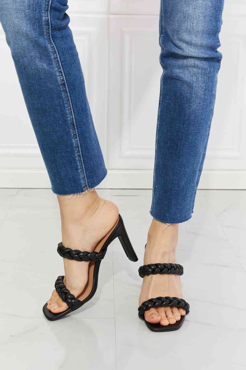 MMShoes In Love Double Braided Block Heel Sandal in Black - Drazelle Store