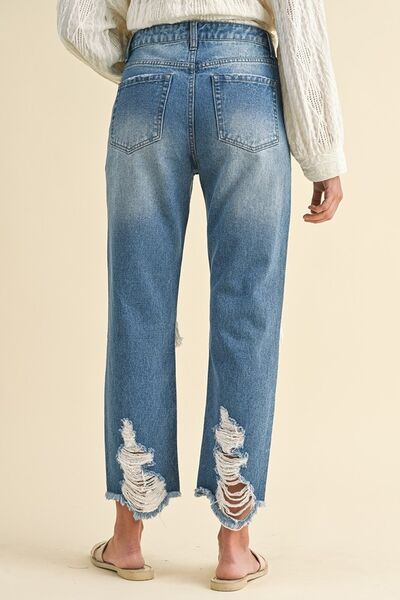 Annie Wear Distressed Raw Hem Cropped Jeans - Drazelle Store