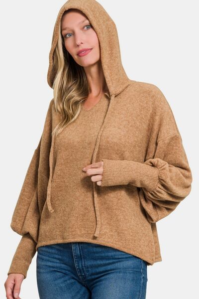 Zenana Brushed Hacci Drop Shoulder Cropped Hoodie - Drazelle Store