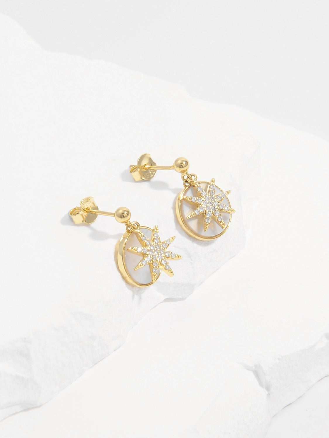 Gold-Plated 925 Sterling Silver Star Shape Earrings-Drazelle Store