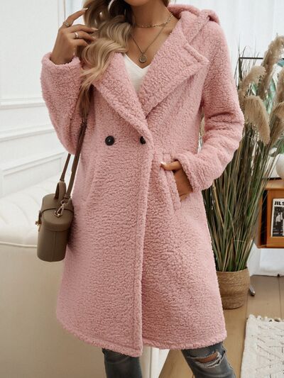 Devine Pocketed Long Sleeve Hooded Teddy Coat - Drazelle Store