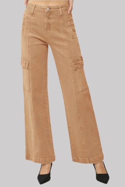 RISEN Full Size High Rise Wide Leg Cargo Jeans - Drazelle Store