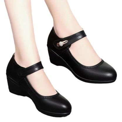 High Quality Soft Bottom Leather Shoes Non-slip Wedge Middle-aged And Elderly Pumps - Drazelle Store