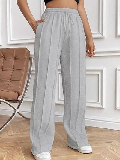 Drawstring Wide Leg Pants with Pockets - Drazelle Store