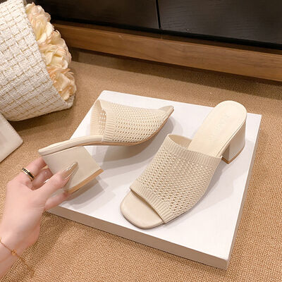 Block Heel Knit Sandals - Drazelle Store