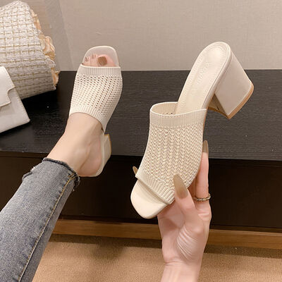 Block Heel Knit Sandals - Drazelle Store