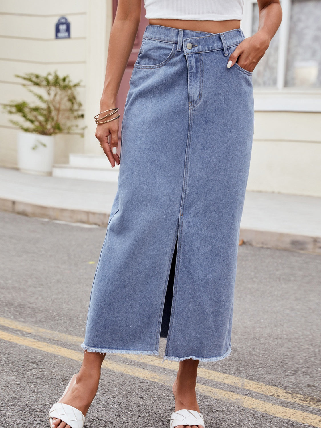 Slit Asymmetrical Waist Denim Skirt - Drazelle Store