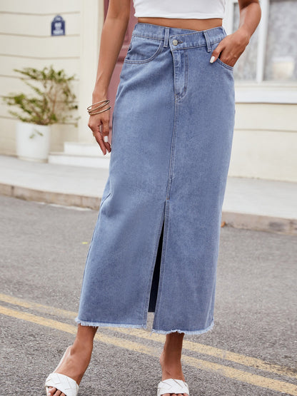 Slit Asymmetrical Waist Denim Skirt - Drazelle Store