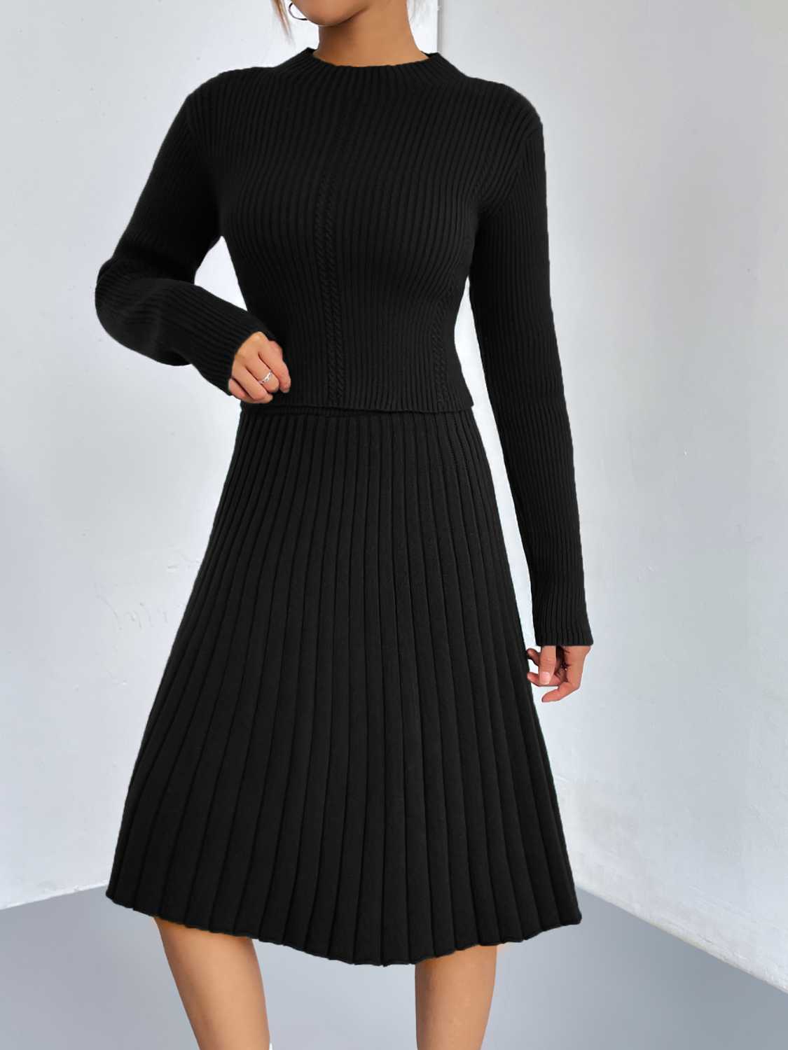 Rib-Knit Sweater and Skirt Set - Drazelle Store