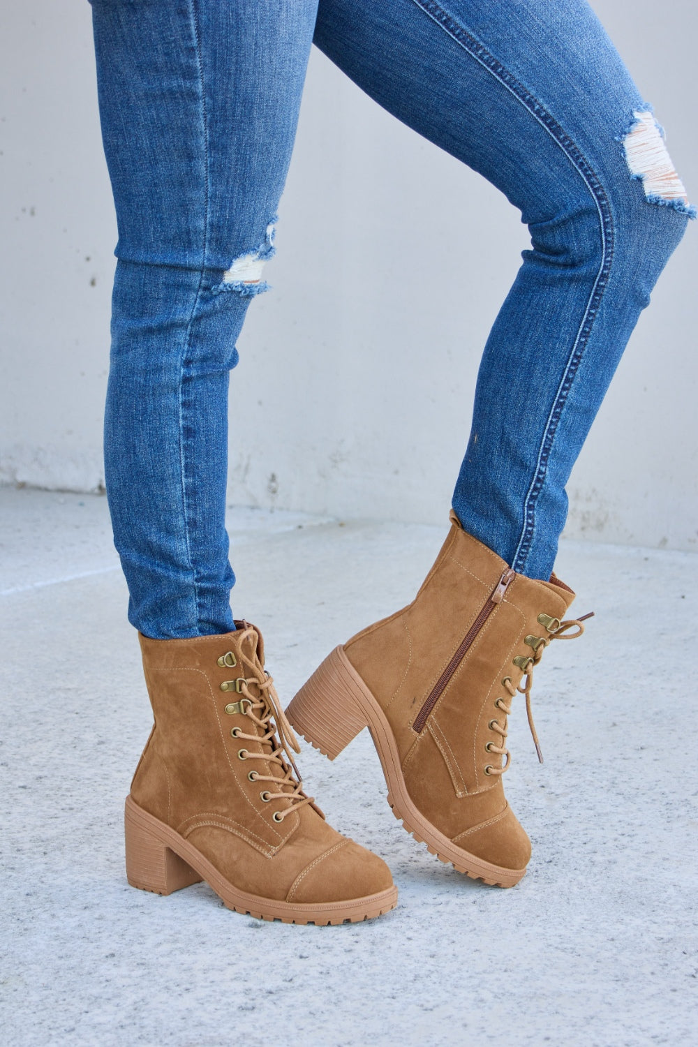 Forever Link Lace-Up Zipper Detail Block Heel Boots - Drazelle Store