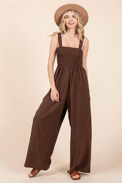 Mittoshop Smocked Wide Strap Wide Leg Overalls - Drazelle Store