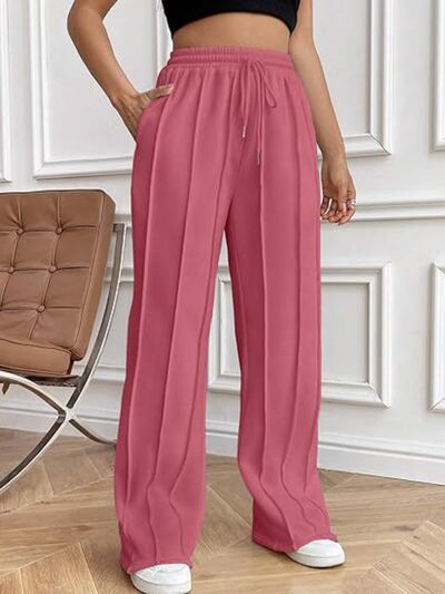 Drawstring Wide Leg Pants with Pockets - Drazelle Store