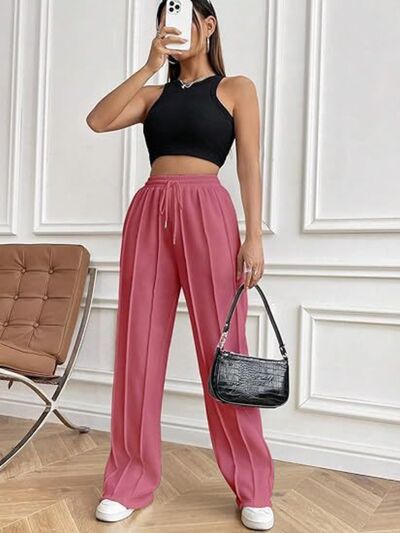 Drawstring Wide Leg Pants with Pockets - Drazelle Store