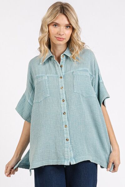 Mittoshop Mineral Wash Gauze Oversized Short Sleeve Shirt - Drazelle Store