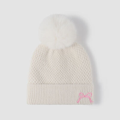 Thermal Bow Knit Hat with Pompom - Drazelle Store