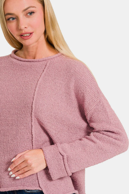 Zenana Asymmetric Hem Drop Shoulder Sweater - Drazelle Store