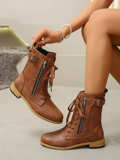 PU Leather Lace-Up Boots - Drazelle Store