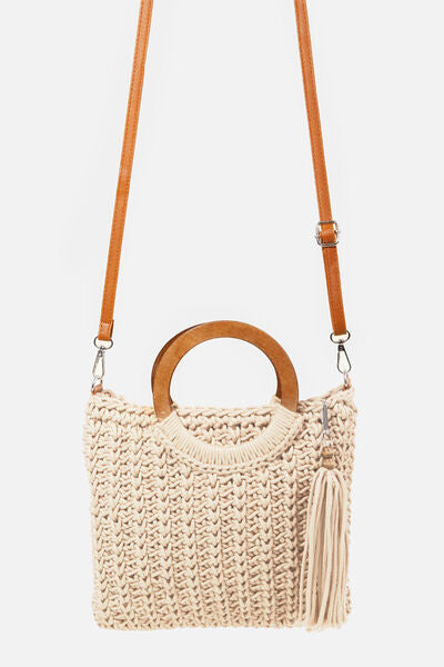 Fame Crochet Knit Convertible Tote Bag with Tassel - Drazelle Store