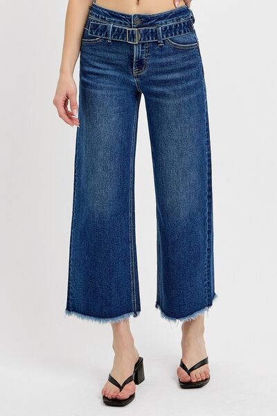 RISEN Raw Hem Wide Leg Attached Buckle Jeans - Drazelle Store