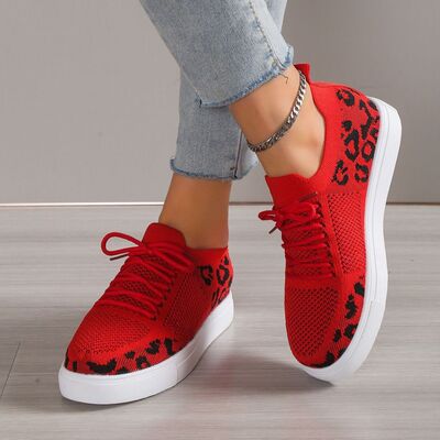 Lace-Up Leopard Flat Sneakers - Drazelle Store