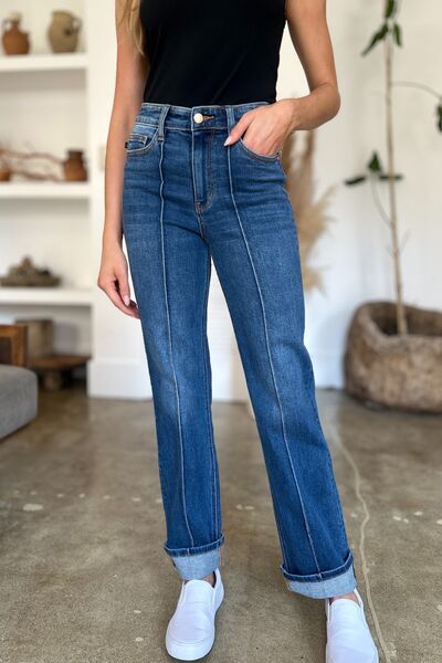 Judy Blue Full Size High Waist Front Seam Detail Straight Jeans - Drazelle Store