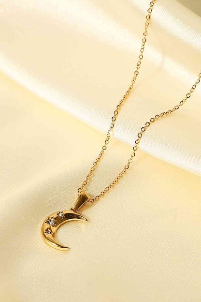 18K Gold Plated Inlaid Zircon Moon Pendant Necklace - Drazelle Store