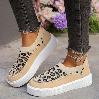 Leopard Round Toe Platform Sneakers - Drazelle Store