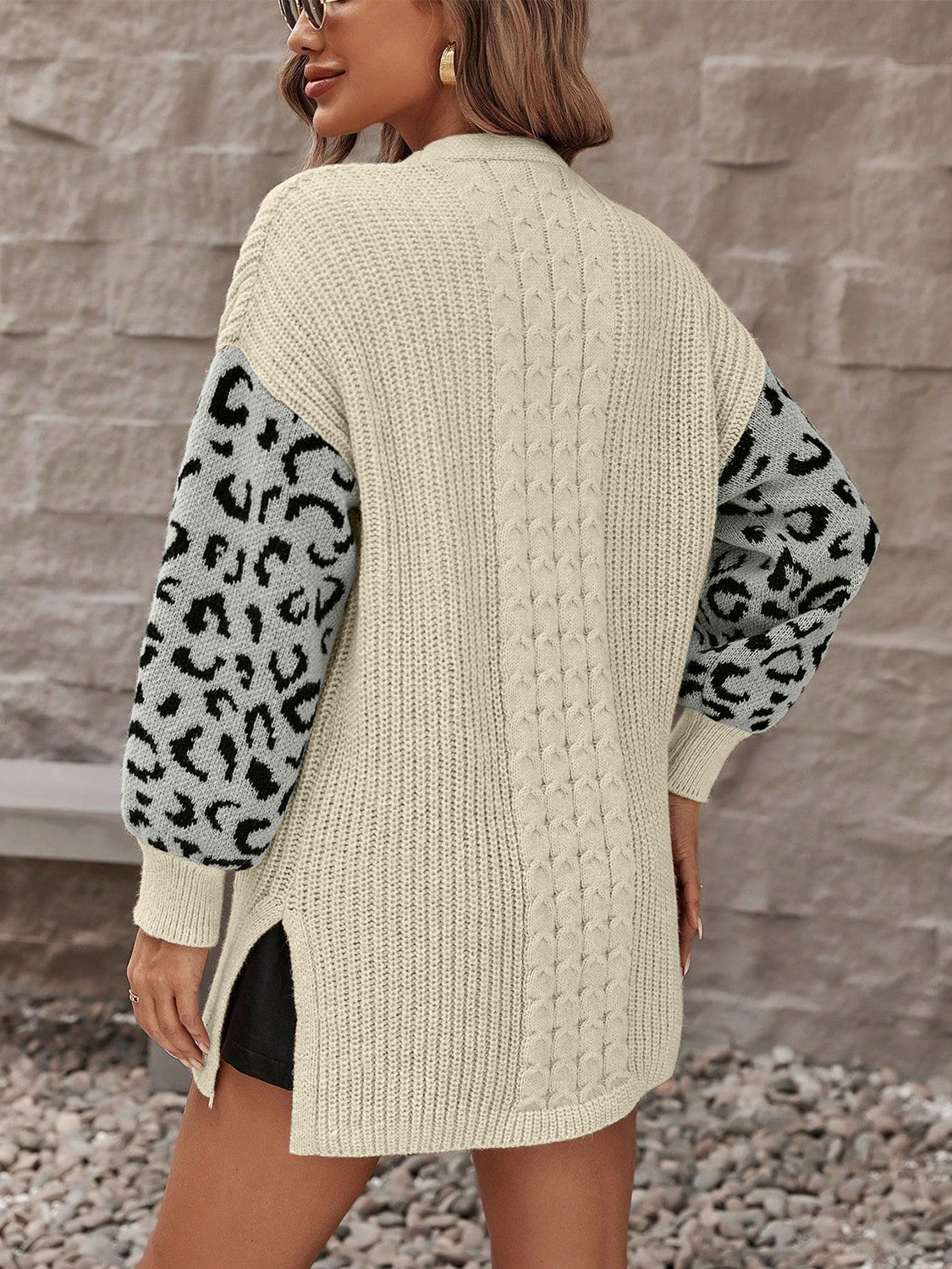 Pocketed Leopard Open Front Cardigan - Drazelle Store