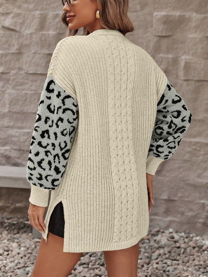 Pocketed Leopard Open Front Cardigan - Drazelle Store