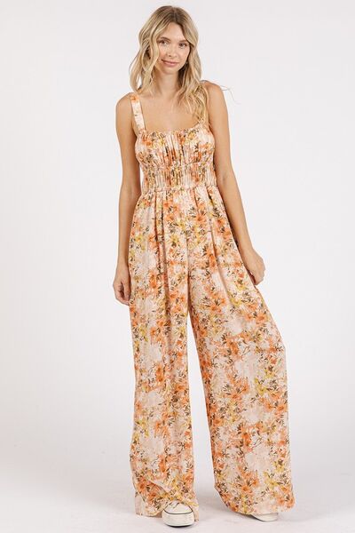 Mittoshop Flower Print Gathered Bust Sleeveless Jumpsuit - Drazelle Store