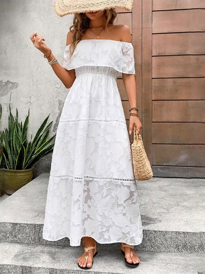 Off-Shoulder Short Sleeve Maxi Dress - Drazelle Store