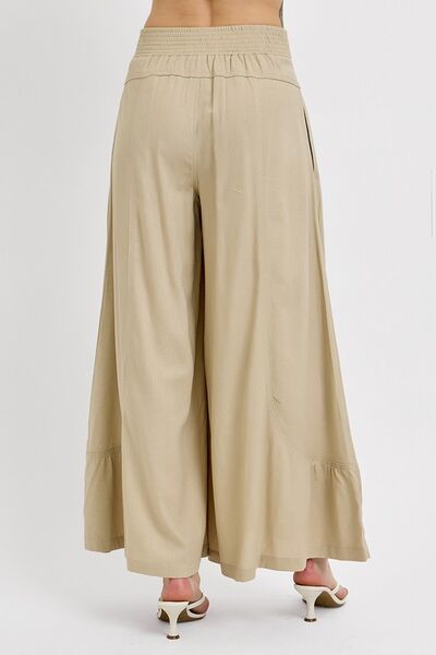 RISEN Shirring Detail Wide Leg Pants - Drazelle Store