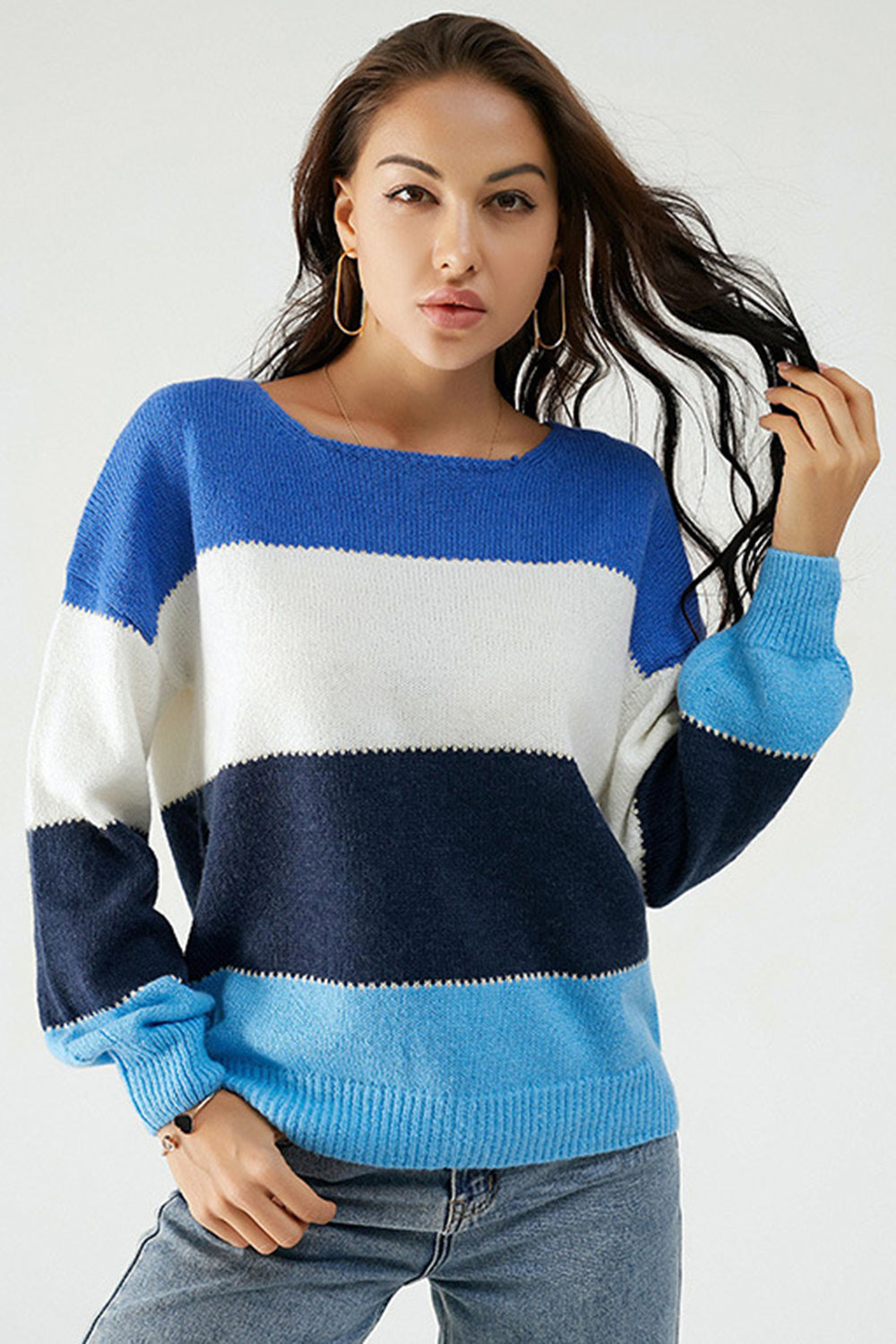 Color Block Dropped Shoulder Sweater - Drazelle Store