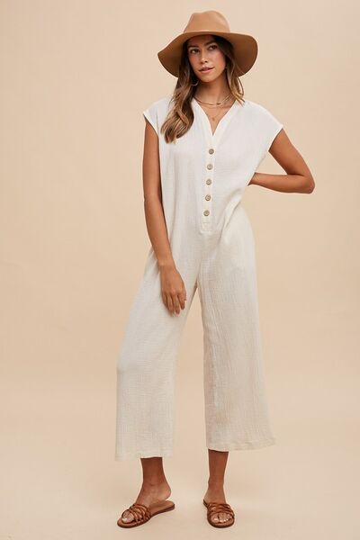 Annie Wear Button Detail Wide Leg Jumpsuit with Pockets - Drazelle Store