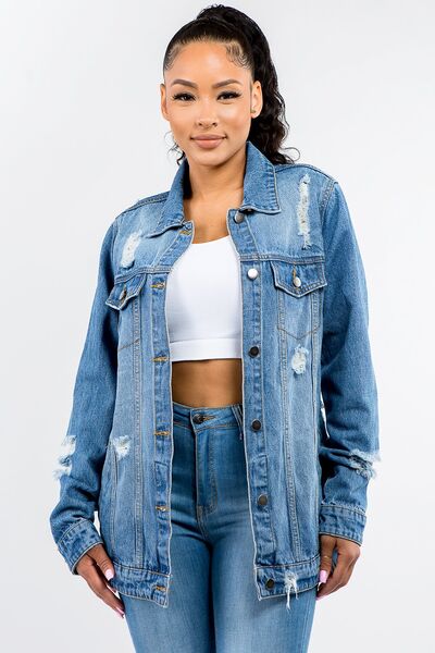 American Button Up Distressed Denim Jacket - Drazelle Store