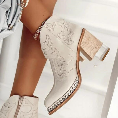 Block Heel Designed Boots - Drazelle Store 