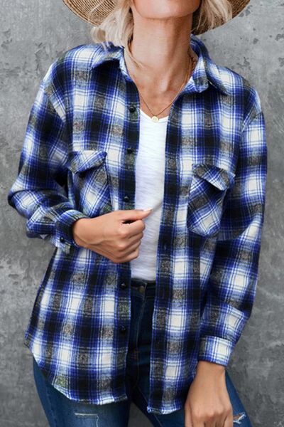 Full Size Plaid Collared Neck Long Sleeve Shirt - Drazelle Store