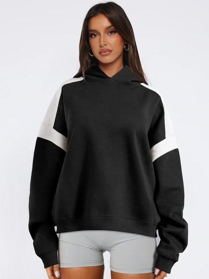 Contrast Dropped Shoulder Long Sleeve Hoodie - Drazelle Store