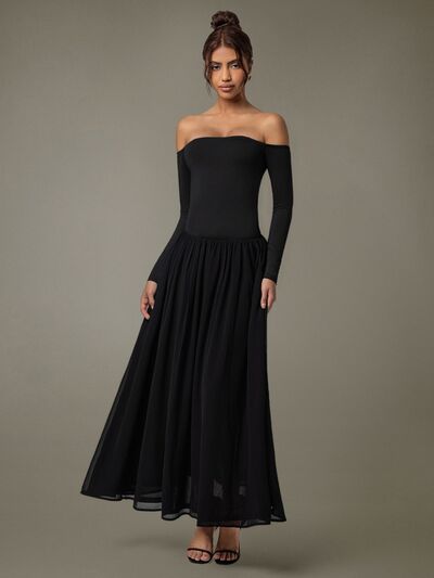 Off Shoulder Long Sleeve Maxi Dress - Drazelle Store