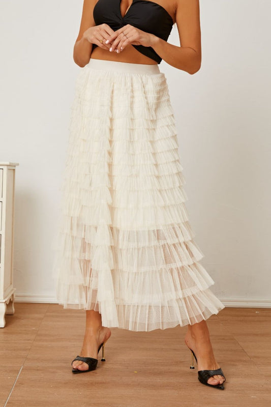 Ruched High Waist Tiered Skirt - Drazelle Store