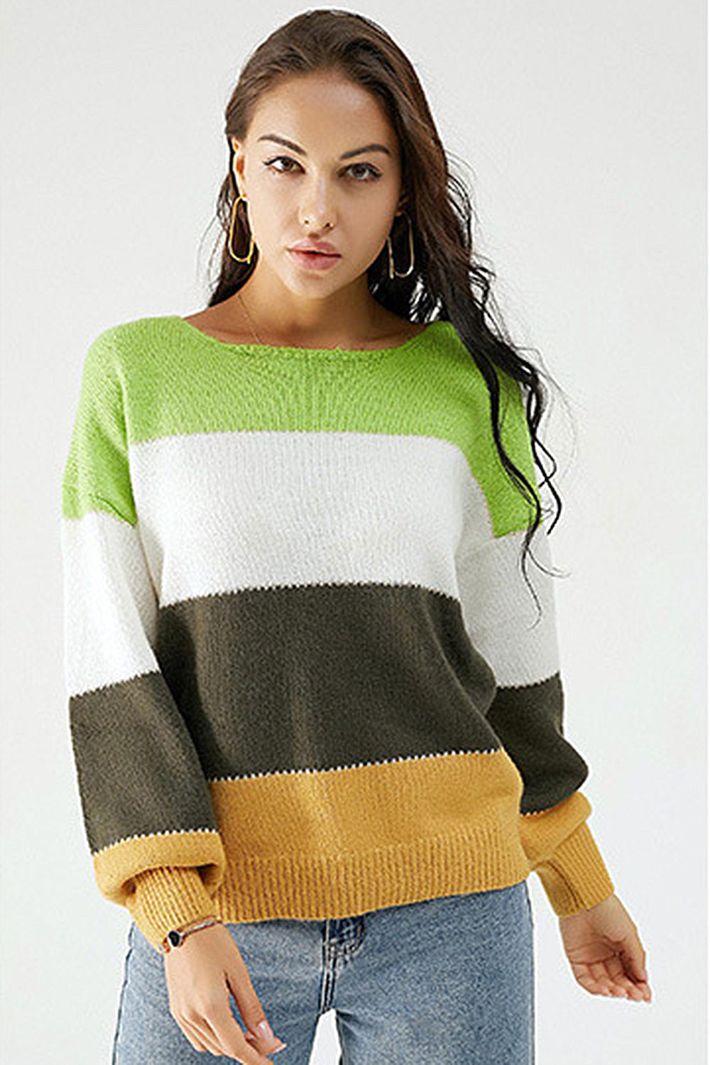 Color Block Dropped Shoulder Sweater - Drazelle Store