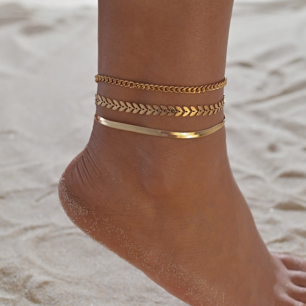 Retro Metal Texture Chain Leaves Anklets - Drazelle Store