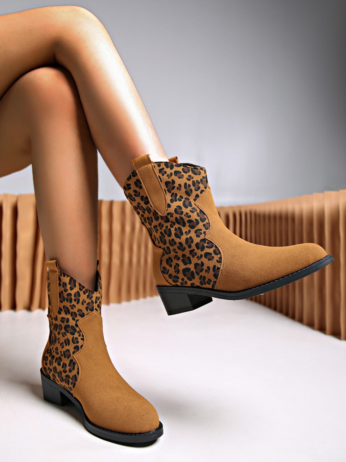 Leopard Suede Block Heel Boots - Drazelle Store