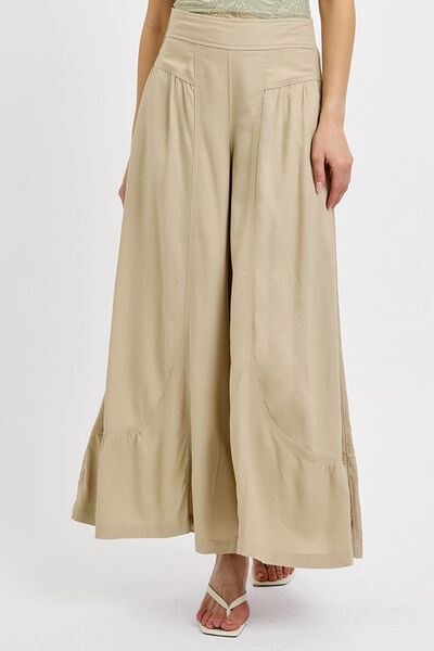 RISEN Shirring Detail Wide Leg Pants - Drazelle Store